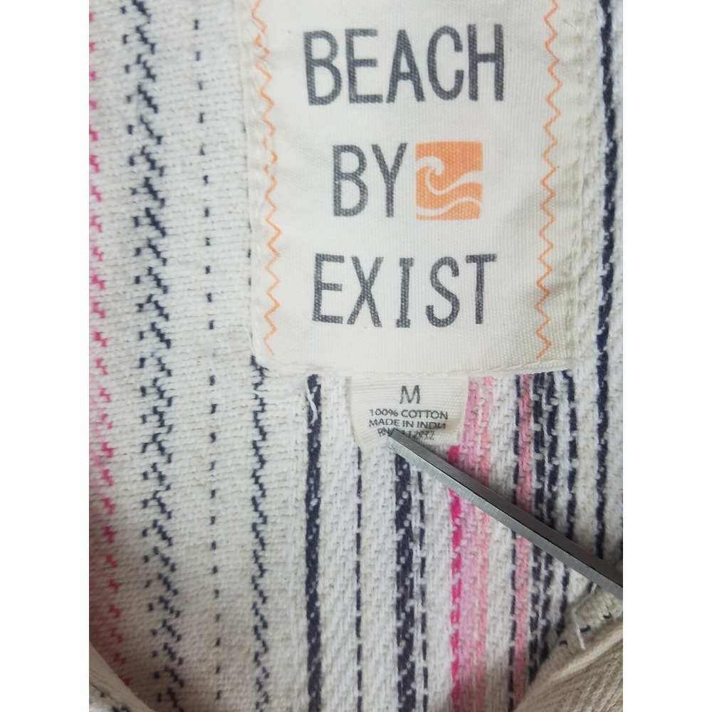 Beach By Exist SZ M White Cotton Aztec Tribal Boho Pattern Pullover Hoodie Strip - Picture 7 of 10